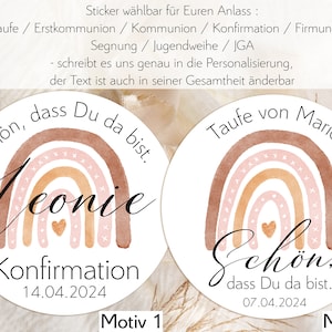 ab 12 Regenbogen Sticker Schön dass du da bist Gastgeschenk Aufkleber Etiketten 4cm für Geschenkanhänger Taufe Kommunion Konfirmation Name