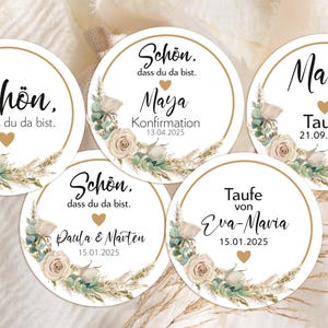 ab 12 boho Sticker Aufkleber Etiketten 4cm für Geschenkanhänger Taufe Kommunion Konfirmation Hochzeit personalisiert o Schön dass du da bist