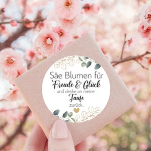 24 Sticker Säe Blumen für Freud Glück denke an zurück zur Taufe Kommunion Hochzeit Konfirmation Firmung Gastgeschenk 4cm Eukalyptus gold Bild 4