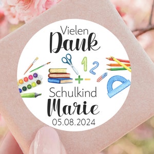 24 personalisierte Sticker Vielen Dank Schulkind mit Name Datum Aufkleber 4cm Gastgeschenk Schuleingang Schulanfang Geschenk Giveaway Danke Bild 2