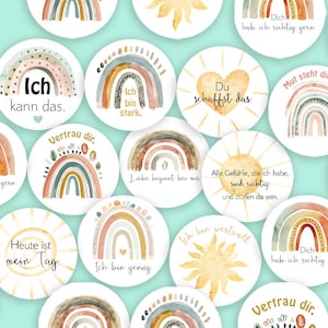 Autocollant d'affirmation 4 cm, arc-en-ciel soleil motivation enfant garderie amitié livre maternelle cadeau anniversaire pour étiquettes cartes positives