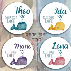 24 personalisierte Sticker zur Taufe, Schön, dass du da bist, Wal, Gastgeschenk, Klebeetiketten,Aufkleber,Etiketten,4cm,für Geschenkanhänger