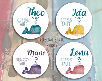 24 autocollants personnalisés pour baptême, content que tu sois là, baleine, cadeau d'invités, étiquettes adhésives, autocollants, étiquettes, 4 cm, pour étiquettes cadeaux