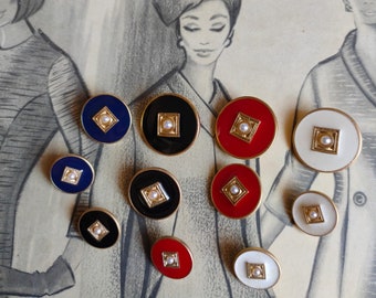 5 Gold enamel buttons, pearl buttons, black buttons, red buttons, navy buttons, cream buttons, buttons, fiery red button