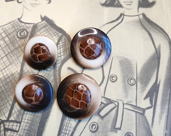 Brown marbled button, brown button, snake button, brown coat button, brown jacket button, vintage brown button, vintage button, button