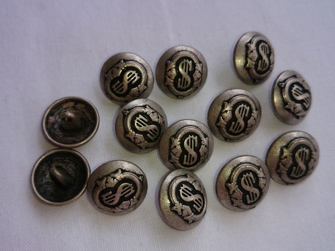 Silver Neck Button 6 Silver Buttons, Silver Metal Button, Dollar Symbol Button, 15mm ...