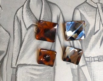 3 Buttons brown marbled square, brown square button, brown button, brown coat button, brown jacket button, vintage button