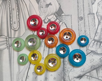 5 Translucent and Silver Buttons, Red Button, Yellow Button, Orange Button, Green Button, Blue Button, Turquoise Button, Fiery Red Button