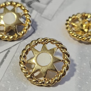 Lot of 3 Vintage Gold Buttons 23 mm (0.9" – 36L) | Metal Button with Cream Center | Ideal for Coats and Dresses | Retro Haberdashery