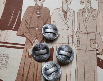 5 boutons argent, bouton 25 mm, bouton veste argent, bouton manteau argent, bouton veste, bouton manteau, bouton vintage argent