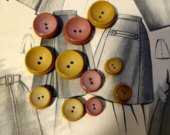 4 boutons concaves, intérieur mat et extérieur brillant. Bouton jaune, bouton marron, bouton cannelle, bouton moutarde, bouton manteau, bouton cardigan
