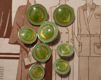 2 Lime green and gold buttons, green button, gold button, lime green button, vintage green button, coat button, jacket button, buttons