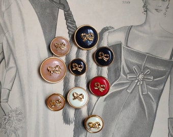 3 Buttons. Bow button, gold bow button, red button, black button, white button, cream button, bow, women's button, jacket button, bow button