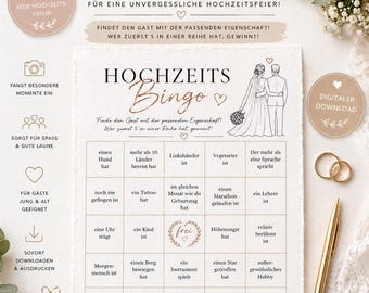 Hochzeitsbingo PDF | Hochzeitsspiel Gäste „Finde den Gast“ | Kennenlernspiel Hochzeit | Spiel zum Ausdrucken | Printable Wedding Game