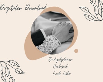 Budgetplaner Hochzeit, Digitaler Download, Budgetplaner, Exel-Liste, Hochzeitsplaner, Digitale Datei,