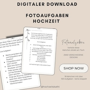 Fotoaufgaben Hochzeit PDF | 100+ kreative Hochzeitsaufgaben auf 18 Kärtchen | Fotospiel für Gäste & Fotobox