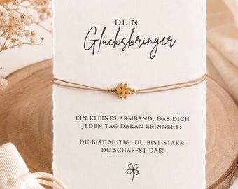 Glücksbringer Armband Kleeblatt | Geschenk für Freundin | Mutmacher Geschenk | Glücksklee | Wunscharmband | Glücksarmband | Geschenkidee