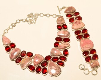 Garnet Gemstone Handmade 925 Sterling Silver Jewelry Necklace 18 Christmas Festival Special Necklace Adjustable Neckalce Aaa+Rhodochrosite