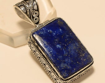 Genuine Lapis Lazuli Pendant, Lapis Jewelry, 925 Sterling Silver Plated Pendant, Women Jewelry, Christmas Gift Jewelry, Handmade Jewelry