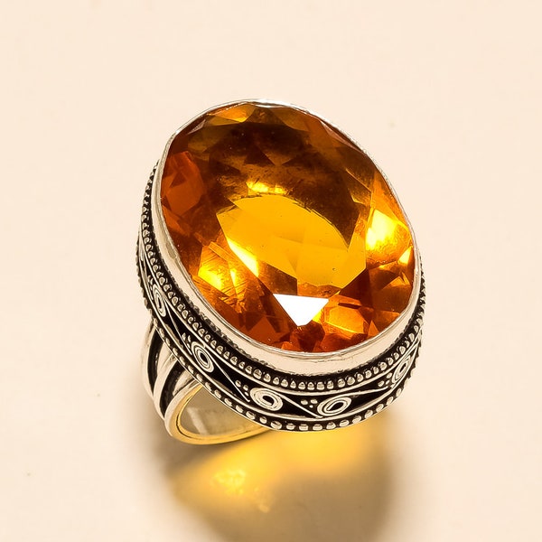 Citrine Jewelry, Citrine Ring, Women Jewelry, 925 Sterling Silver Plated Ring, Handmade Jewelry, Birthday Gift For Mom, Valentine Gift Jewle