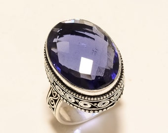 925 Sterling Silver Blue Iolite Natural Gemstone Ring Most Jewellery Gift for Mothers Day top Ring Natural Gemstone Round cabochon Iolite Rings 925 Sterling Silver Blue Iolite Natural Gemstone Ring Most Jewellery Gift for Mothers Day top Ring Natural Gemstone Round cabochon Iolite Rings