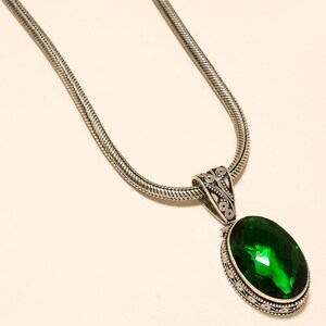 Emerald Jewelry, Handmade Jewelry, Emerald Pendant With Snake Chain, 925 Sterling Silver Plated Pendant, Birthday Jewelry, Christmas Gift