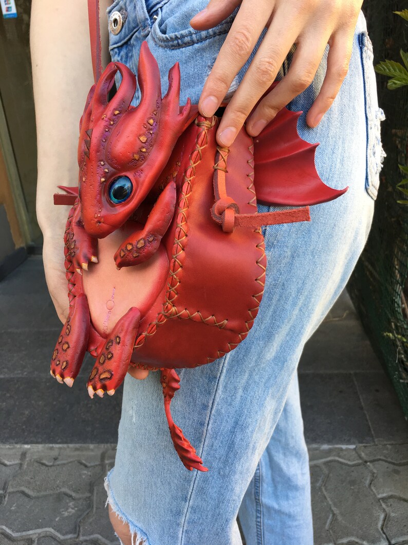 Fire star dragon purse.leather Dragon bag gift.Dragon Etsy