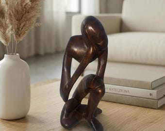 Escultura africana em madeira – Figura abstrata esculpida à mão, decoração de arte afrocentrada, escultura tribal moderna para casa.