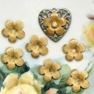 2 Vintage Miriam Haskell Gold Plated Textured Flowers - 18mm