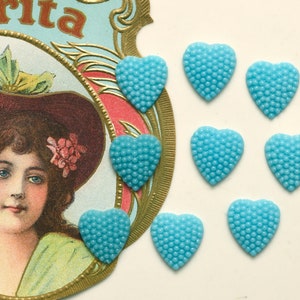 1930's Turquoise Blue Glass Bumpy Heart Cabochons 15 x 14mm