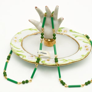 36&quot; Vintage Beaded Green Glass Chain - Made in Japan