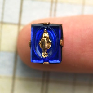 2 Vintage Religious Cobalt Blue Mary Glass Stones in Settings - 8x10mm