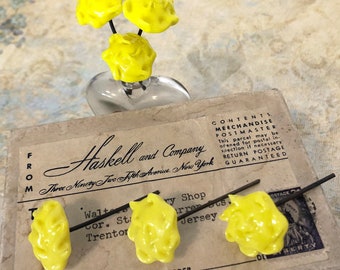 2 RARE Vintage Miriam Haskell Yellow Glass Flower Head Pins