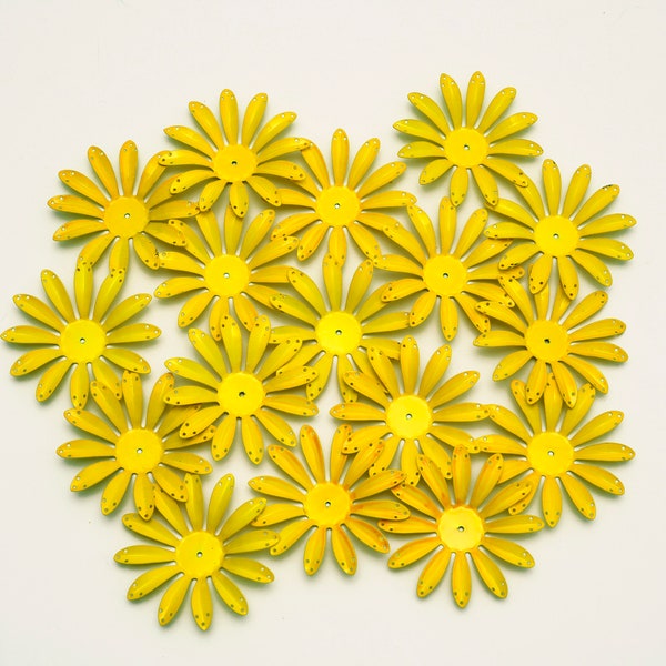 4 LARGE Vintage 1960's Enameled Metal Yellow Flowers