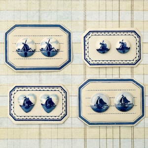 4 Vintage Delft Holland Porcelain Cabochons - Your Choice of Styles