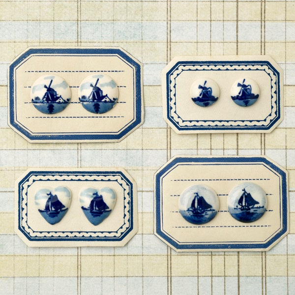 4 Vintage Delft Holland Porcelain Cabochons - Your Choice of Styles