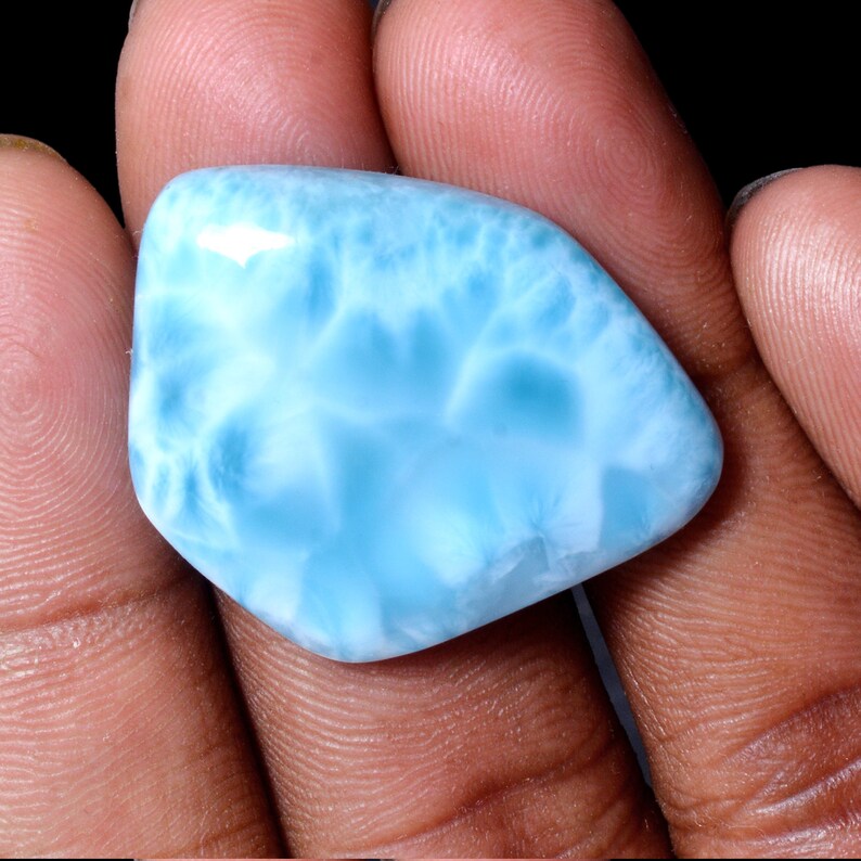 Plain Smooth Fancy Ocean Larimar Gemstone Cabochon-Loose Larimar for Jewelry-Dominican Republic-48 CT-32X25X6.90MM CARIBBEAN-High Grade AAA