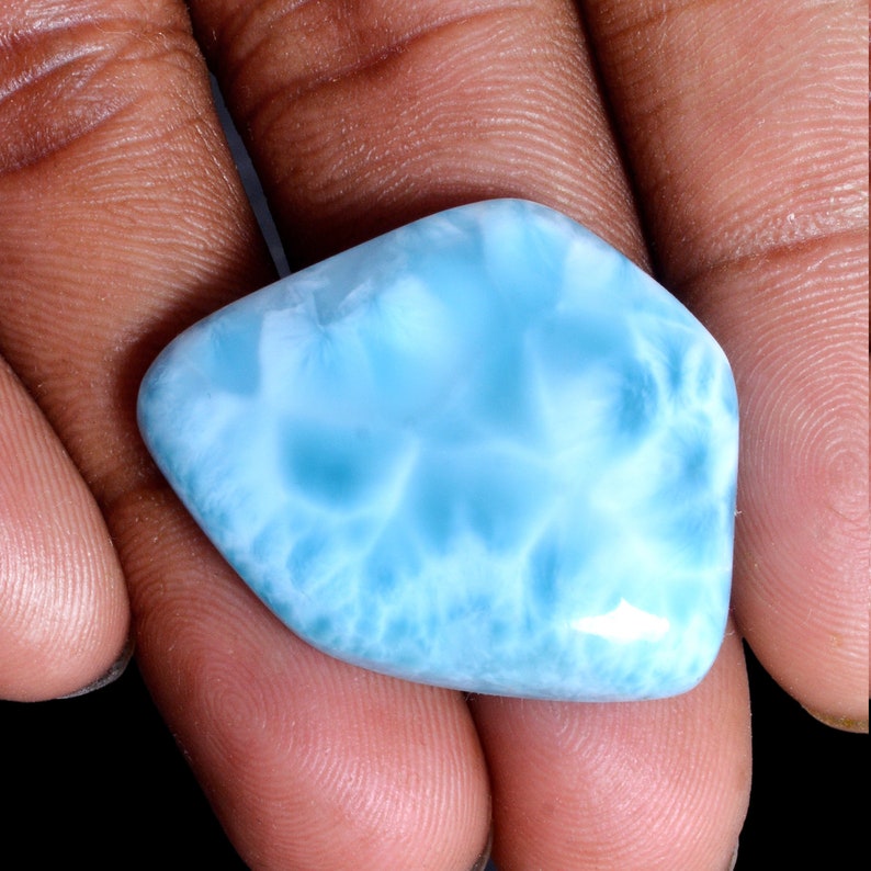Plain Smooth Fancy Ocean Larimar Gemstone Cabochon-Loose Larimar for Jewelry-Dominican Republic-48 CT-32X25X6.90MM CARIBBEAN-High Grade AAA