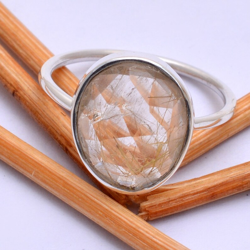 Gypsy Ring Bohemian Ring 925 Sterling Silver Ring- AM-036 Golden Rutile Gemstone Ring Handmade Ring Golden Rutile Ring