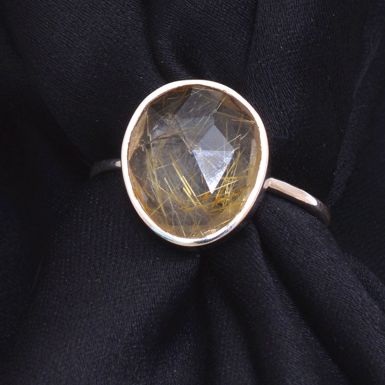 Gypsy Ring Bohemian Ring 925 Sterling Silver Ring- AM-036 Golden Rutile Gemstone Ring Handmade Ring Golden Rutile Ring
