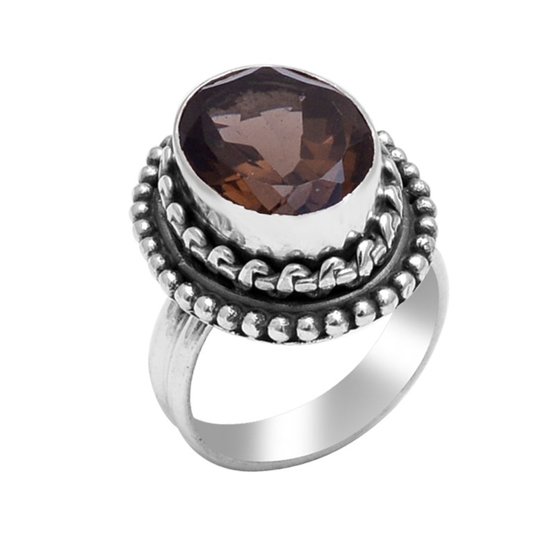 .925 Sterling Silver Ring..Brown Stone Ring..Statement Ring..Designer Silver Ring..Mom/'s Gift..Handmade Jewelry AM-253 Smoky Quartz Ring.