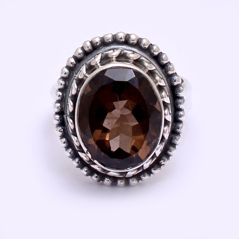 .925 Sterling Silver Ring..Brown Stone Ring..Statement Ring..Designer Silver Ring..Mom/'s Gift..Handmade Jewelry AM-253 Smoky Quartz Ring.