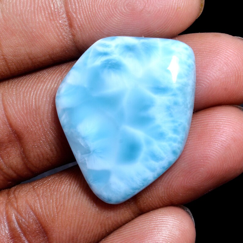 Plain Smooth Fancy Ocean Larimar Gemstone Cabochon-Loose Larimar for Jewelry-Dominican Republic-48 CT-32X25X6.90MM CARIBBEAN-High Grade AAA