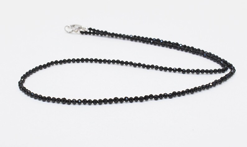 Black Spinel Beaded Necklace-Minimal Spinel Necklace-UNISEX Gemstones necklace-Mens /& Women jewelry-Black spinel beaded necklace-Silver Lock