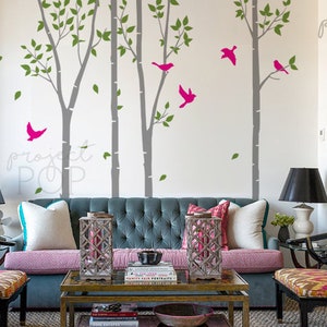 Leafy Birch trees with Birds wall decal wall sticker for nursery living room image 1