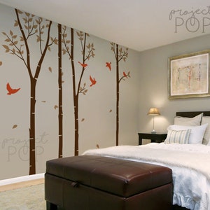 Leafy Birch trees with Birds wall decal wall sticker for nursery living room image 2