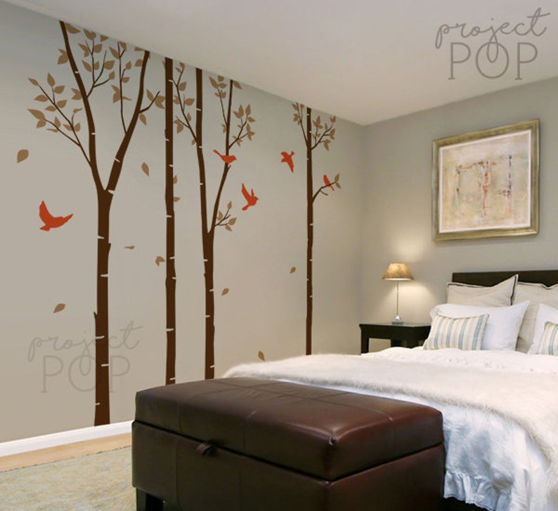 Leafy Birch trees with Birds wall decal wall sticker for nursery living room image 2