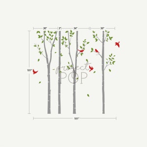 Leafy Birch trees with Birds wall decal wall sticker for nursery living room image 3