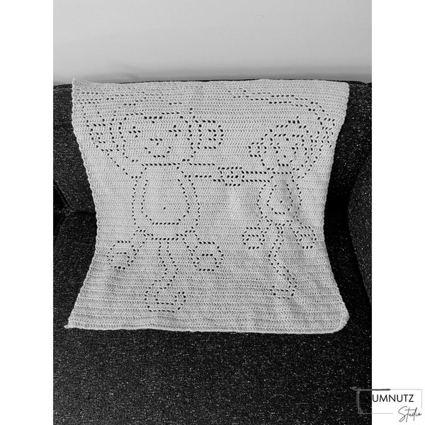 Filet crochet blanket pattern Crochet baby blanket Digital Pattern “Monkeys - Double Trouble" baby gift