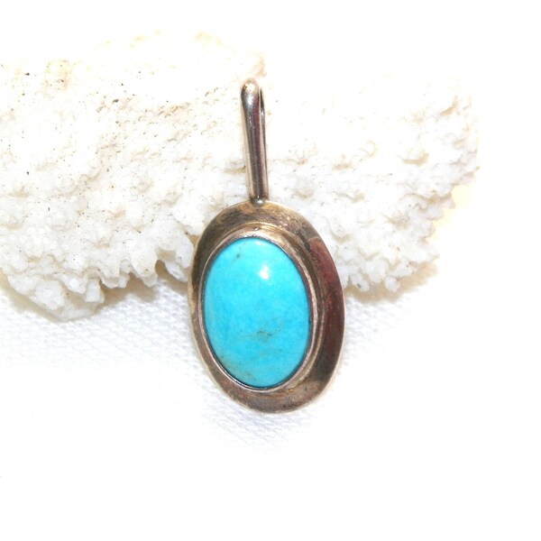 Native American LJM Sterling Silver Turquoise Pendant, Solid 925 Real Turquoise Pendant, Natural Blue Turquoise 15mmx10mm Stone